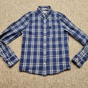 Abercrombie & Fitch Shirt Mens Small Blue Plaid Muscle Button Down Long Sleeve